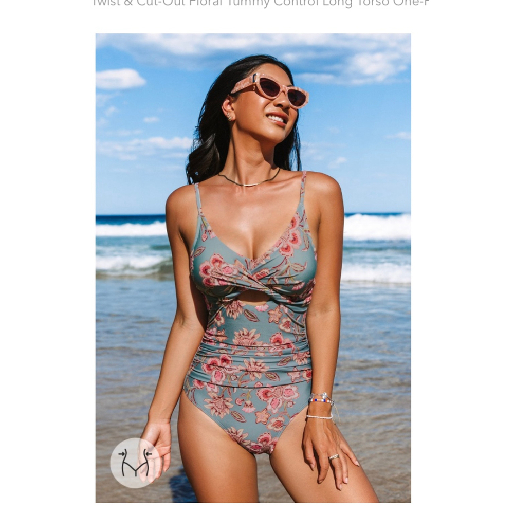 Cupshe Twist & Cut-Out Floral Tummy Control Long Torso One-Piece Size Medium - Picture 1 of 10